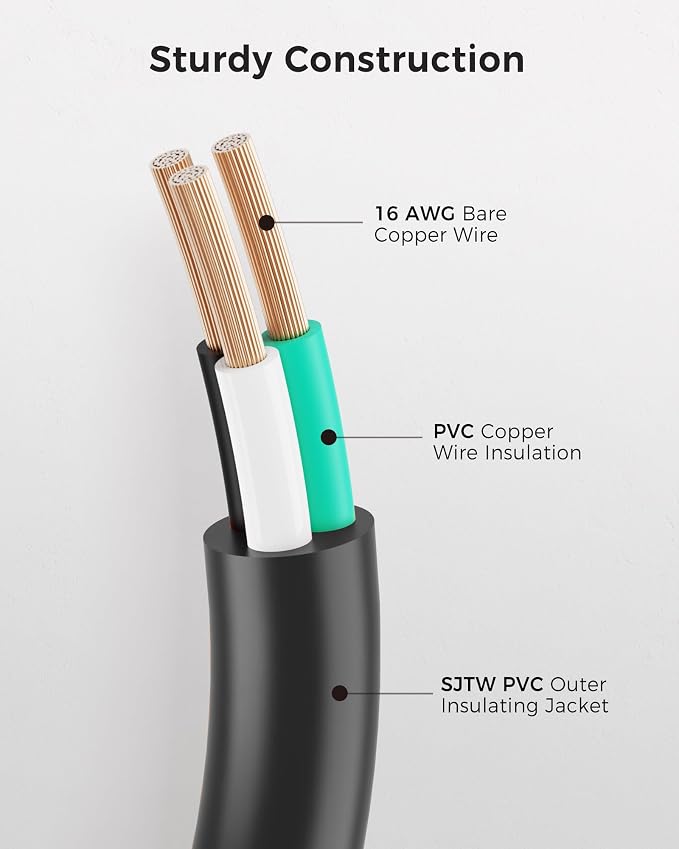 Cable Matters 2-Pack 16 AWG Heavy Duty 13A Short Power Extension Cord - 1ft - Image 5