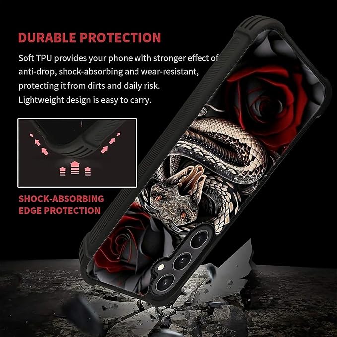 for Samsung Galaxy S23 FE Case, Entwined Rose Snake Pattern Graphic Design Girl - Image 4