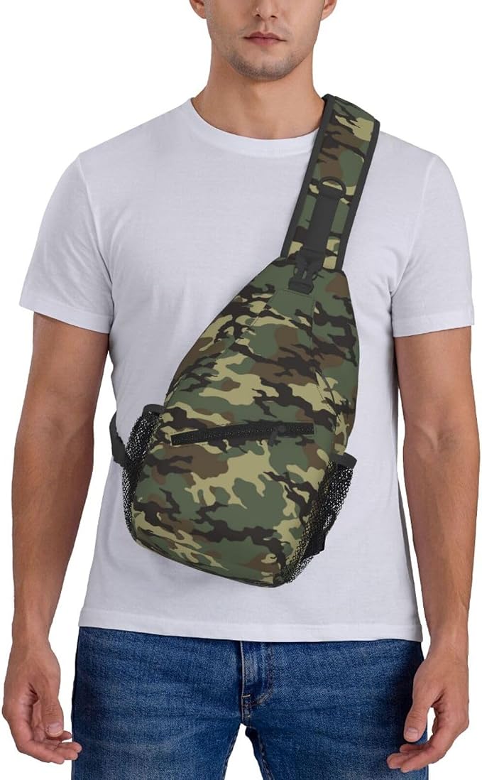 Camo Crossbody Sling Bags for Men Classic Green Brown Black Colors Camouflage - Image 6