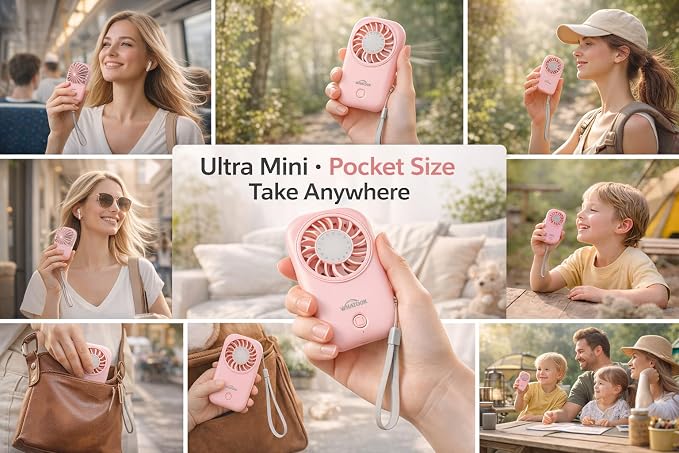 WHATOOK Mini Fan Small Portable Fans: 5 Speeds Personal Makeup Handheld Fans - Image 5