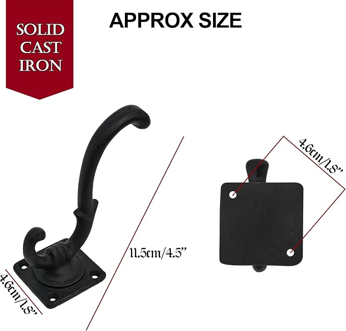 Mystic Colonial Medieval Wall Hooks Hand-Forged Black Coated | Rustic - Image 2