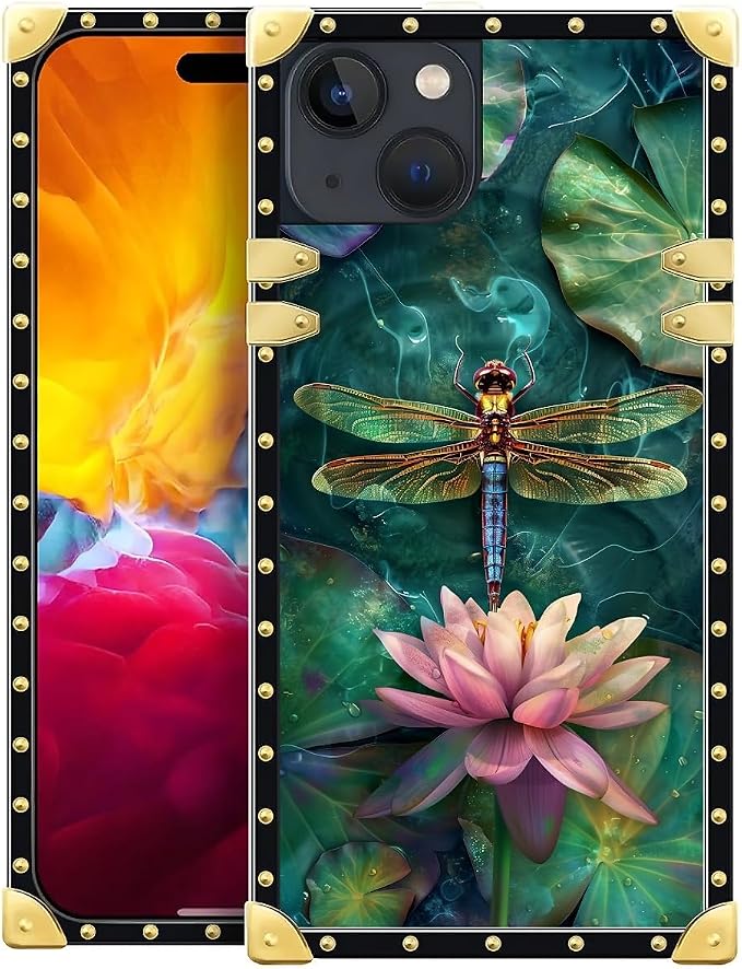 Compatible with iPhone 15 Case, Colourful Dragonfly Pink Lily Pads Luxury by Unknown