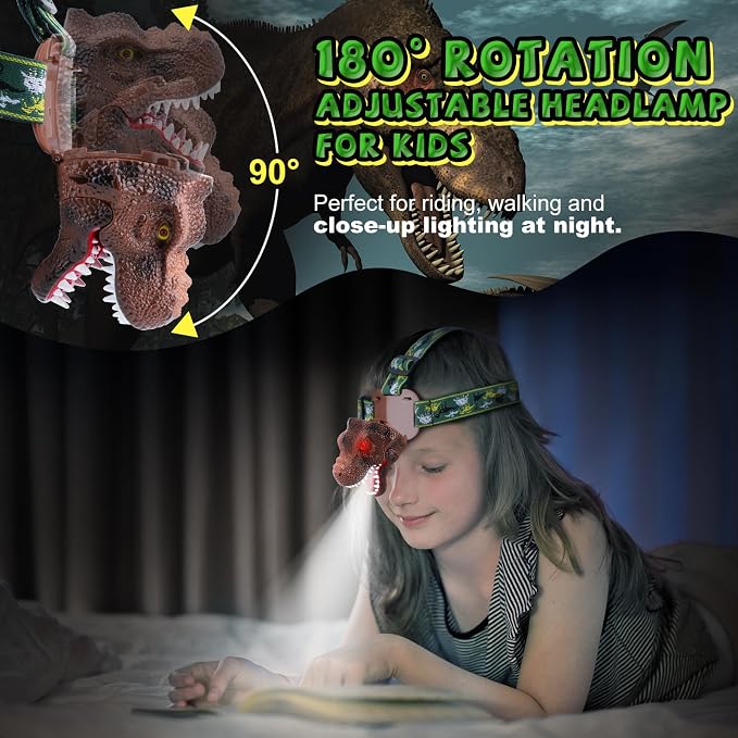 Nitigo Dinosaur Headlamp for Kids Flashlight 2 Pack, Rechargeable Led - Image 7