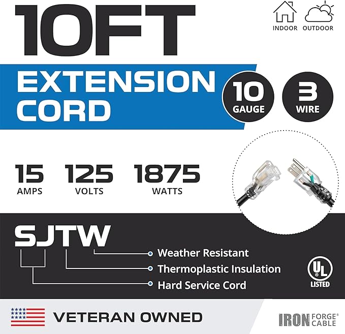 Iron Forge Cable 10 ft Lighted Outdoor Extension Cord - Image 2