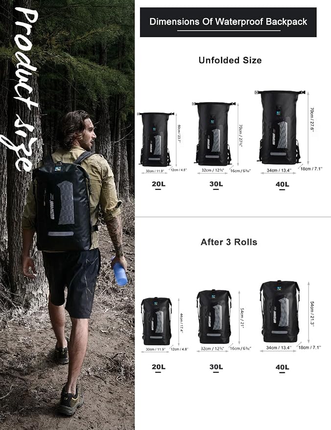 IDRYBAG Waterproof Backpack for Men 20L/30L/40L, Floating Dry Bag Kayak - Image 4