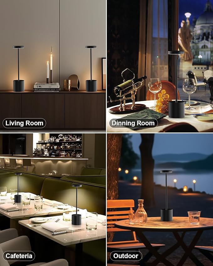 Swinerton Black Cordless Table Lamp, Rechargeable 5000mAh Battery Powered - Image 7