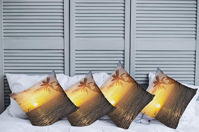 Ambesonne Beach Decorative Throw Pillow Case Pack of 4, Palm Trees in Tropical - Image 2