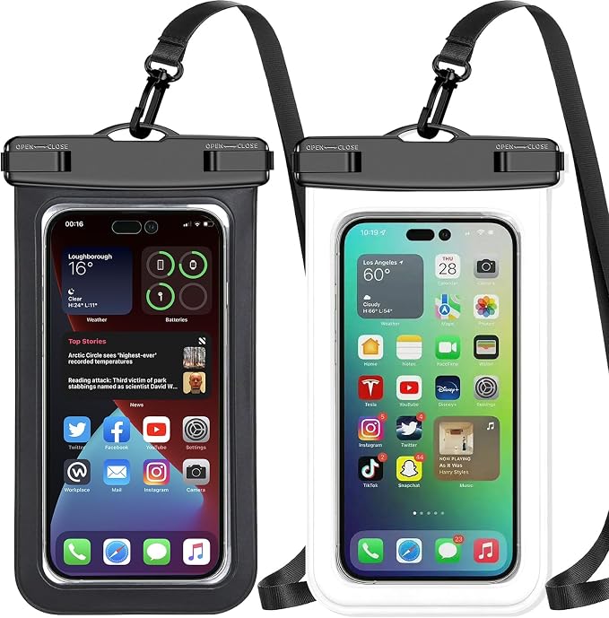 2 Pack Black White Universal Waterproof Phone Pouch, Large Phone Waterproof by Famoby