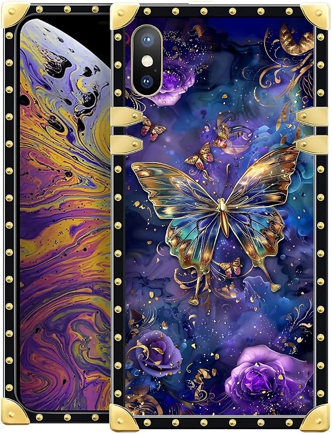 Compatible with iPhone XR Case, Glistening Golden Butterfly Vibrant Purple Blue by Unknown