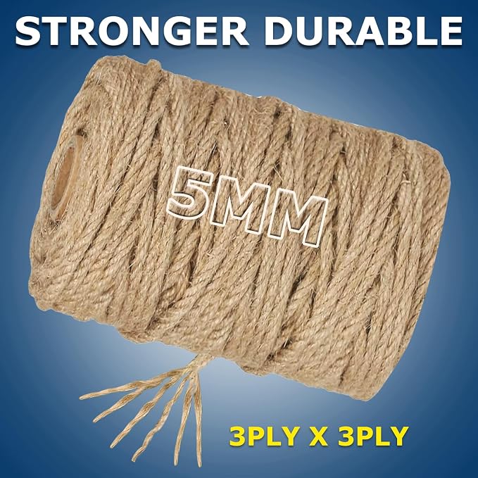 Vanhench Jute Rope 5MM 106 ft 6Ply Twisted Heavy Duty and Thick Twine Rope Bulk - Image 2