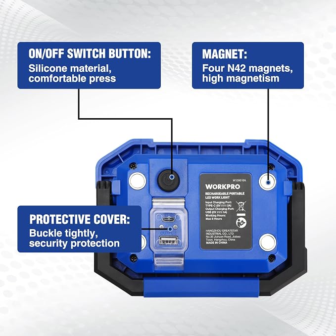 WORKPRO LED Work Light, Rechargeable Magnetic Work Lights - Image 6