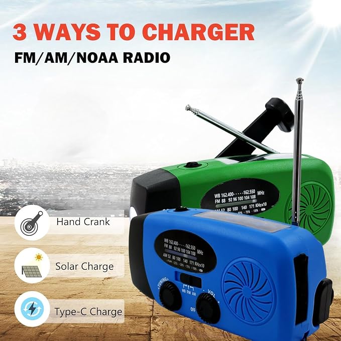 2000mAh Weather Emergency Radio, Portable Solar AM/FM/NOAA Hand Crank Radio - Image 7