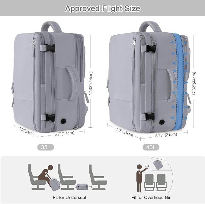 Sinaliy Travel Backpack for Women & Men, 40L Carry-On, 17-Inch Laptop, - Image 2