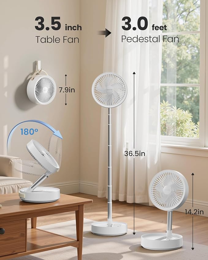 Gaiatop Portable Pedestal Fan 16000mAh Battery, Foldable Oscillating Standing - Image 7