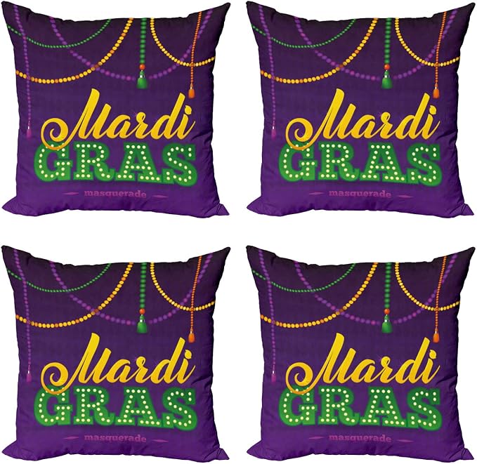 Ambesonne Mardi Gras Throw Pillow Cushion Case Pack of 4, Beads and Tassels by Ambesonne
