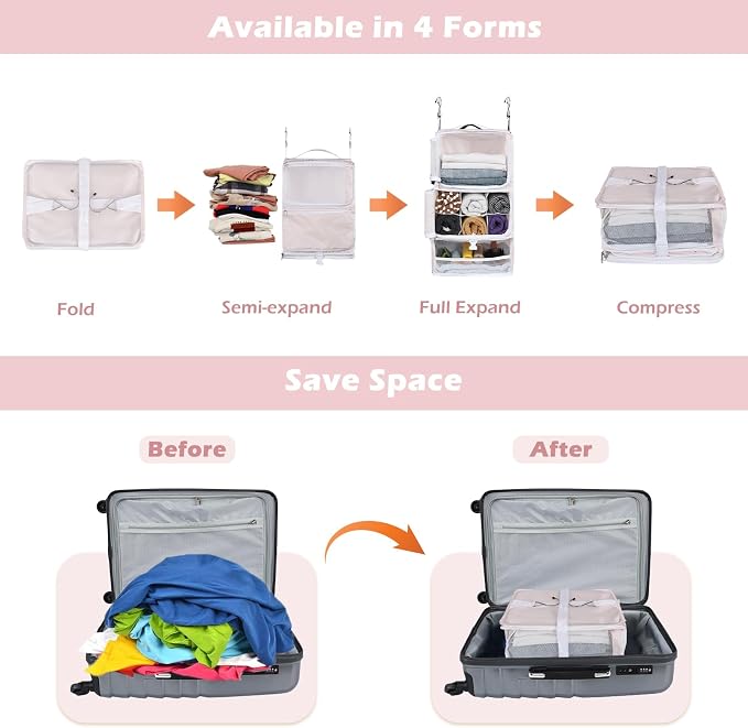 Surblue Hanging Shelves Travel Storage Bag Compression Packing Cube - Image 3