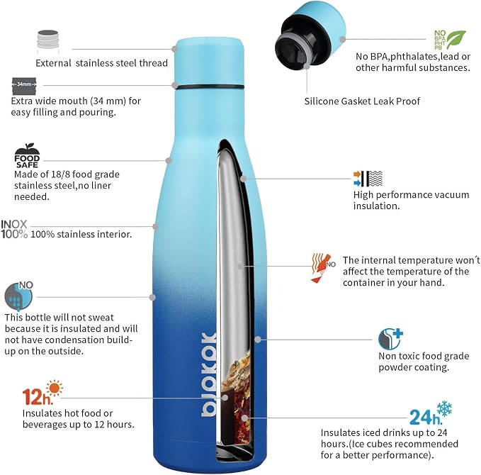 BJPKPK 17oz Insulated Water Bottles Stainless Steel Sports Water Bottles Keep - Image 3