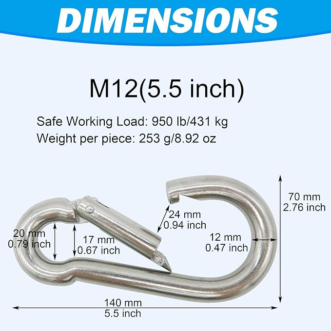 Marine Grade 316 Stainless Steel Carabiners Heavy Duty, Durable & Rust-Free - Image 3