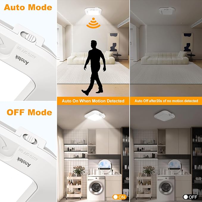 Motion Sensor Ceiling Light Battery Operated, 180LM 6000K Battery Closet Lights - Image 3