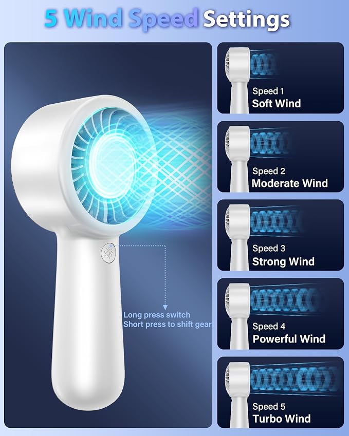 Portable Handheld Fan Personal Small Turbo Hand Fan Powerful, USB Rechargeable - Image 5