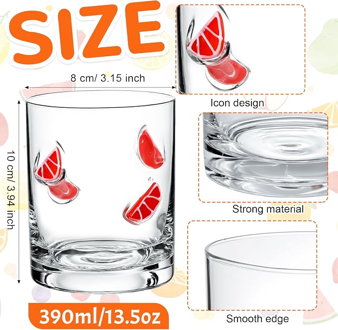 Skylety 2 Pcs Grapefruit Icon Juice Glasses Fruit Drinking Cups Retro Old - Image 2