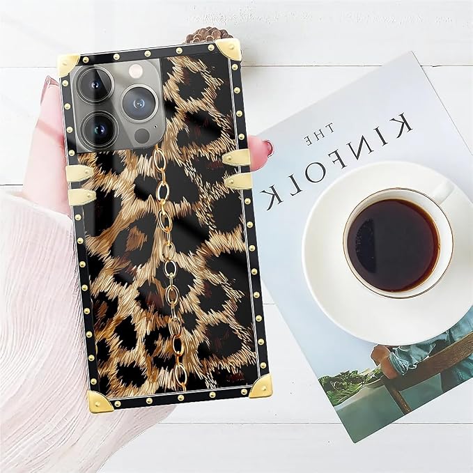 Compatible with iPhone 15 Pro Max Case, Seamless Gold Chain Leopard Luxury - Image 7