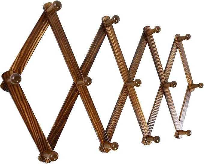 AMAPON Accordion Style Expandable Wall Wooden Coat Rack 13 Hooks Hang Hats - Image 2