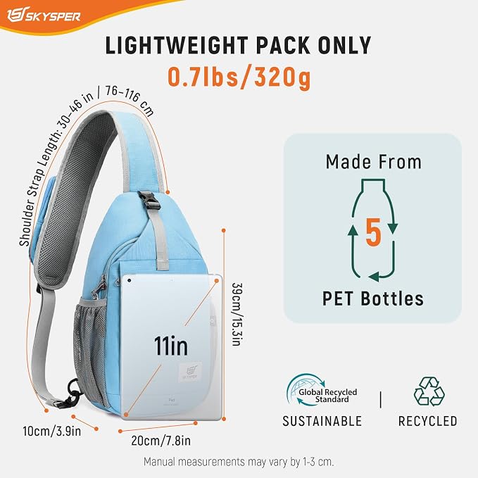 SKYSPER Sling Bag RFID Cross Body Bag Recycled Crossbody Backpack Travel Daypack - Image 5