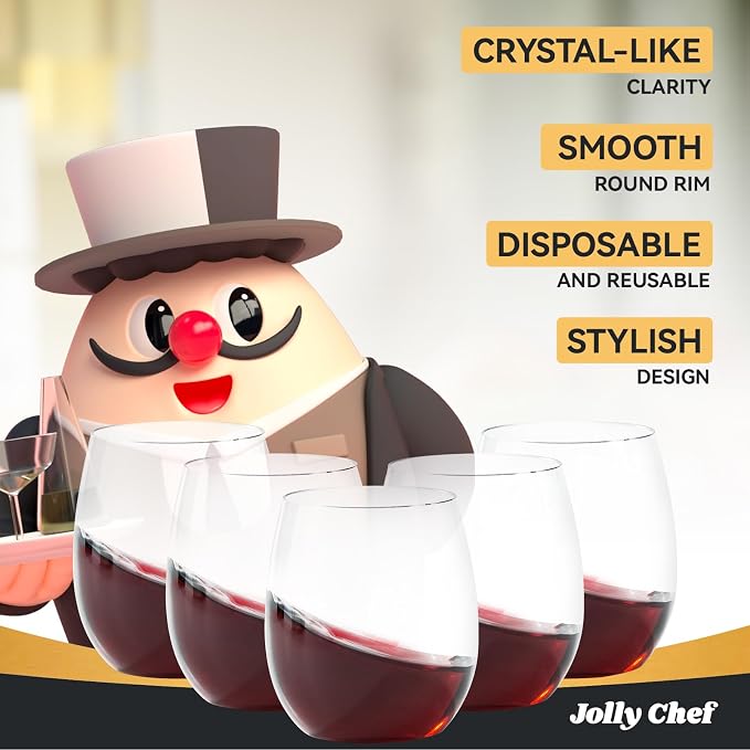 JOLLY CHEF 24 Pack 12 Oz Disposable Plastic Wine Glasses, Shatterproof - Image 4