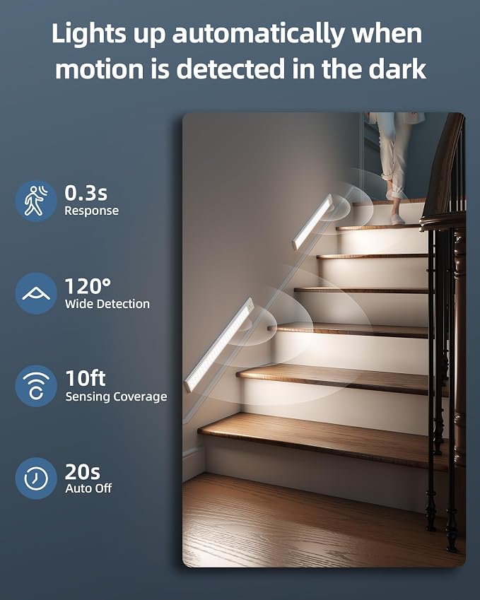 17" Under Cabinet Lights, Motion Sensor Light, Wireless Closet Lights, 3 Color - Image 3