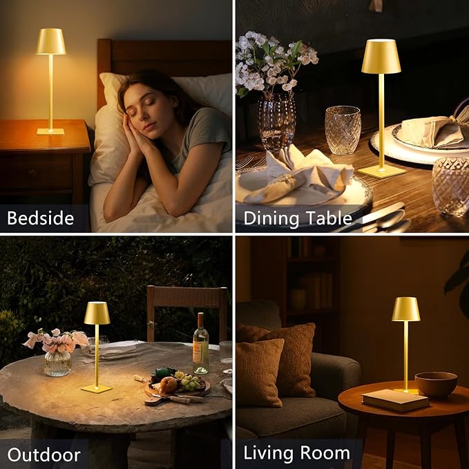 Yogaret 2 Pack Gold Rechargeable Table Lamps, Cordless Lamp - Image 2