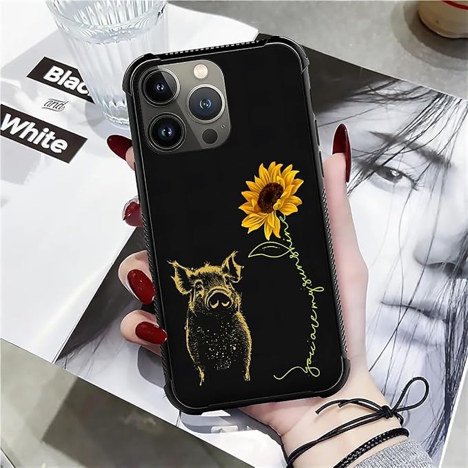 for iPhone 14 Pro Max Case, Pig Sunflower Yellow Sunshine Pattern Graphic - Image 7