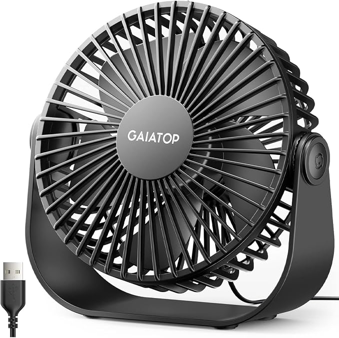Gaiatop USB Desk Fan, 3 Speeds Strong Airflow, 5.5 Inch Portable 90° Rotate by GAIATOP