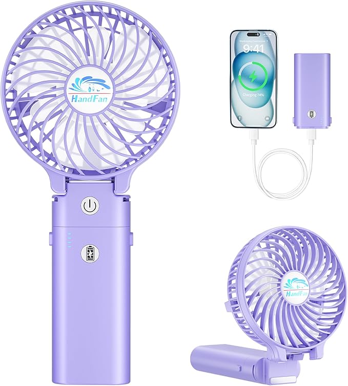 HandFan 5200mAh Handheld Fan Rechargeable, 20H Runtime Hand Fan, 3 Speeds by HandFan