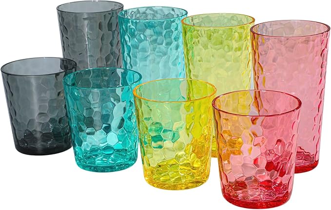 BPA-Free Plastic Tumblers 8 Pack | Reusable Dishwasher Safe | Stackable by AKMQYM