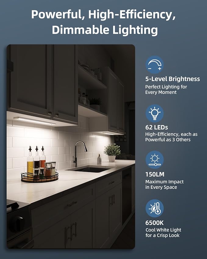 17" Under Cabinet Lights, Motion Sensor Light, Wireless Closet Lights, 4000mAh - Image 2
