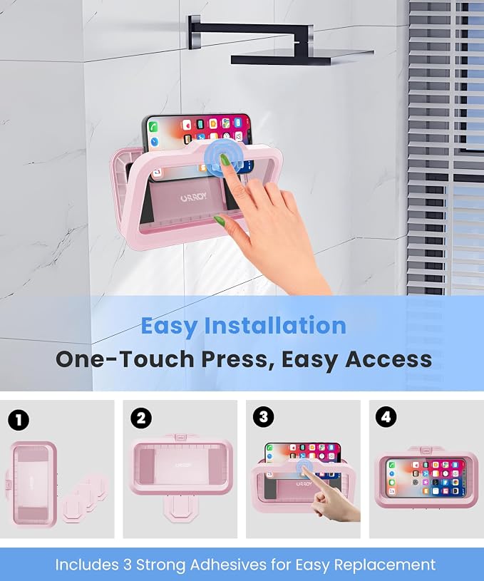 URROY Shower Phone Holder Waterproof One-Touch Open Shower Phone Case Anti-Fog - Image 4