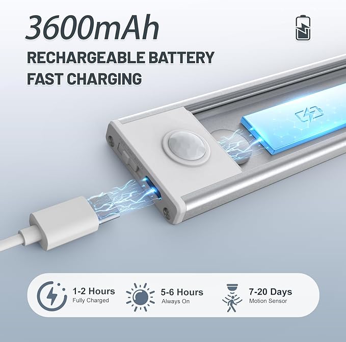 6 Pack Under Cabinet Lighting Wireless, 68 LED Rechargeable Battery Motion - Image 3