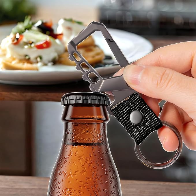 Metal heavy duty key chain carabiner clip bottle opener wrist lanyard ring car - Image 3