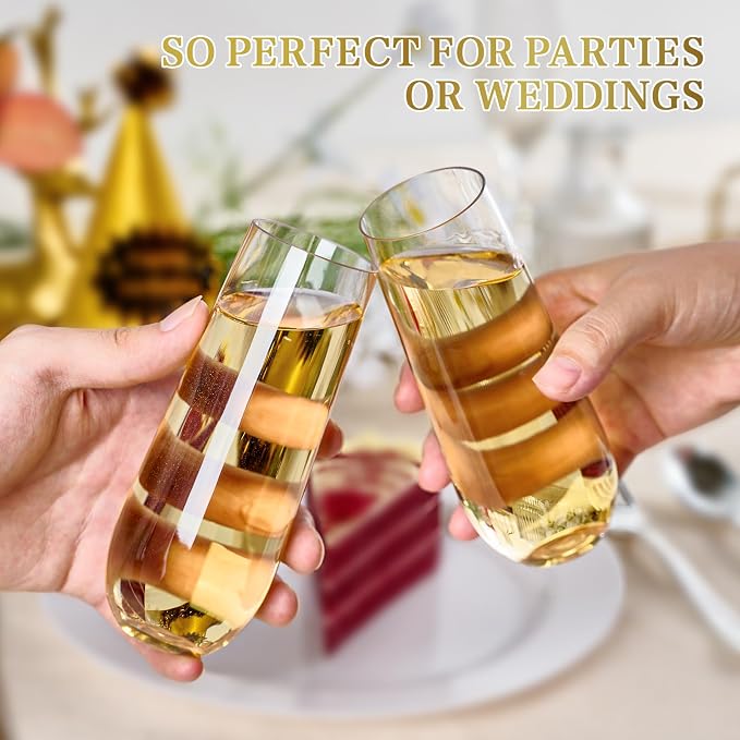 FOCUSLINE 24 Pack 9 Oz Clear Plastic Champagne Flutes, Stemless Plastic - Image 7