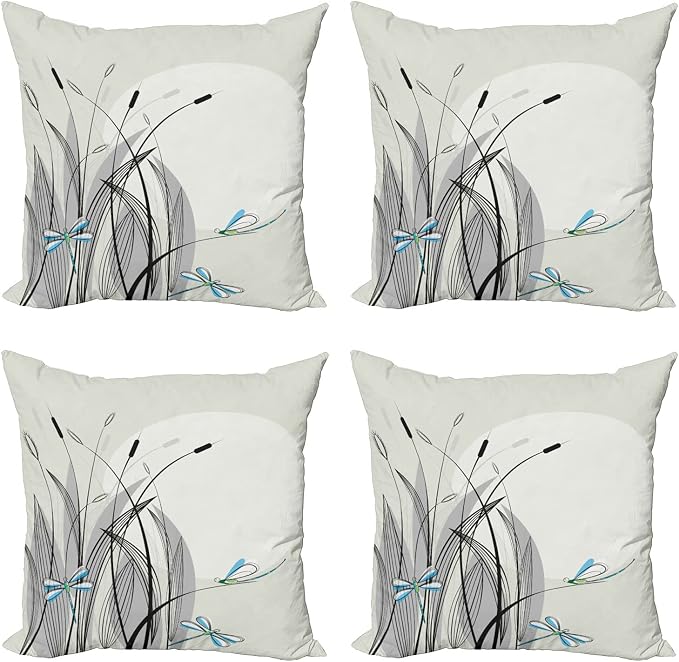 Ambesonne Dragonfly Decorative Throw Pillow Case Pack of 4, Dragonflies on by Ambesonne