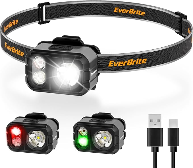 EverBrite 400LM Rechargeable Headlamp, 1.59 oz Lightweight & Comfortable Head by EverBrite