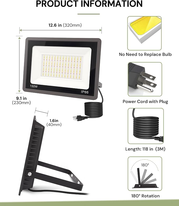 L LOHAS LED 150W Flood Light Outdoor, RGB Landscape Lighting - Image 7