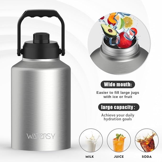 WATERSY 1 Gallon Water Bottle Insulated, BPA Free&Leak Proof, 128oz Stainless - Image 5