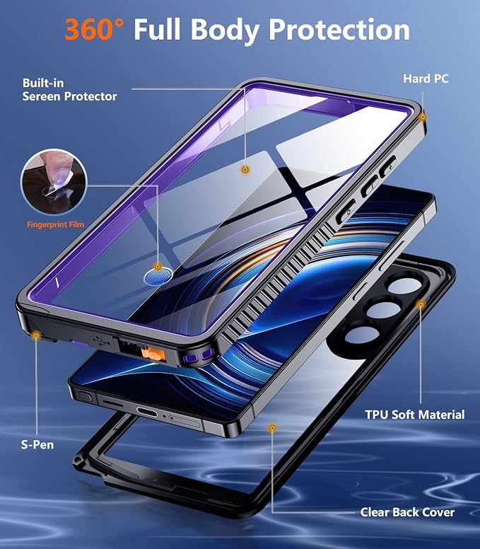 Temdan Designed for Samsung Galaxy S25 Ultra Case Waterproof, Built-in Lens & - Image 5