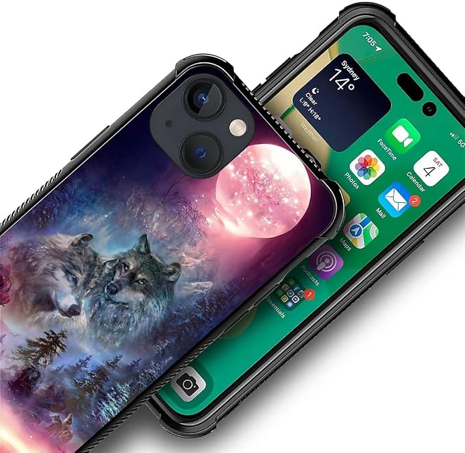 for iPhone 14 Case, Star Two Wolfs Howling Pattern Graphic Design Girl Boy Soft - Image 5