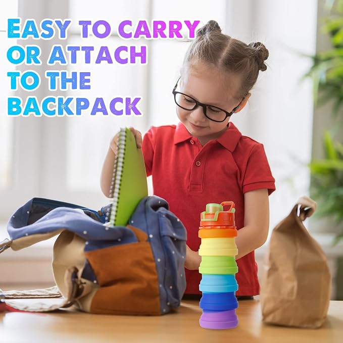 8 Pcs Collapsible Water Bottles Silicone Travel 16 oz Reusable Leakproof - Image 6