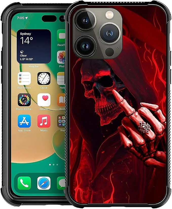 for iPhone 12 Pro Max Case, Gestures Funny Skull Pattern Graphic Design Girl by FKBRCL4U