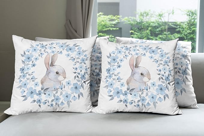Ambesonne Watercolor Flower Decorative Throw Pillow Case Pack of 4, Bunny by Ambesonne