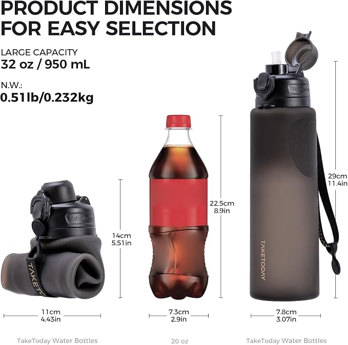 TakeToday Collapsible Water Bottles 32oz, Foldable Travel Bottle, TSA-Approved - Image 7